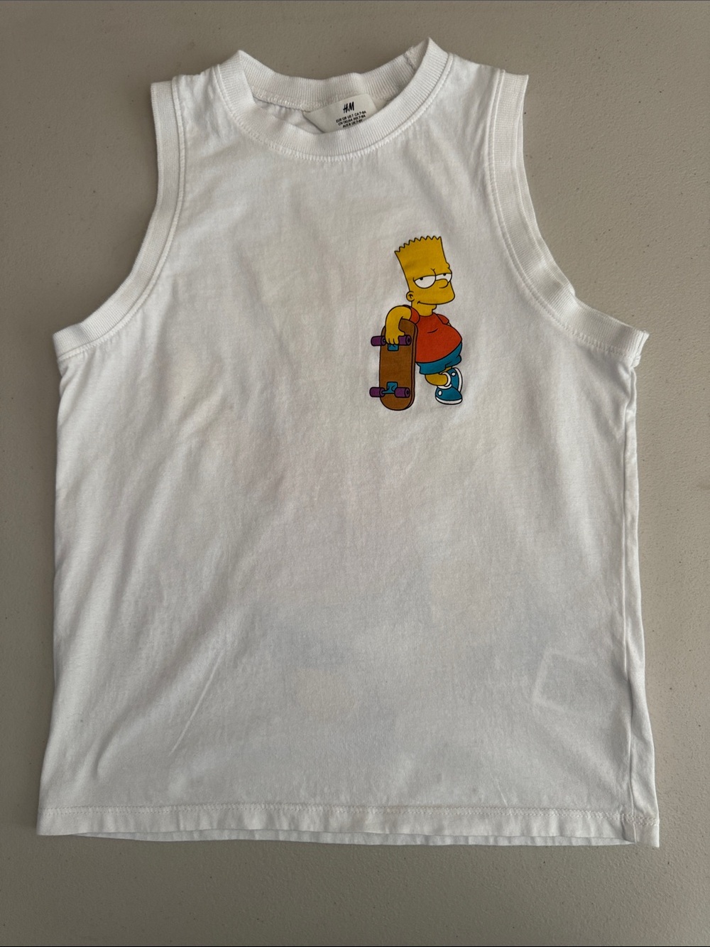 H&M White Kids Tank Top with Bart Simpson Skate Graphic